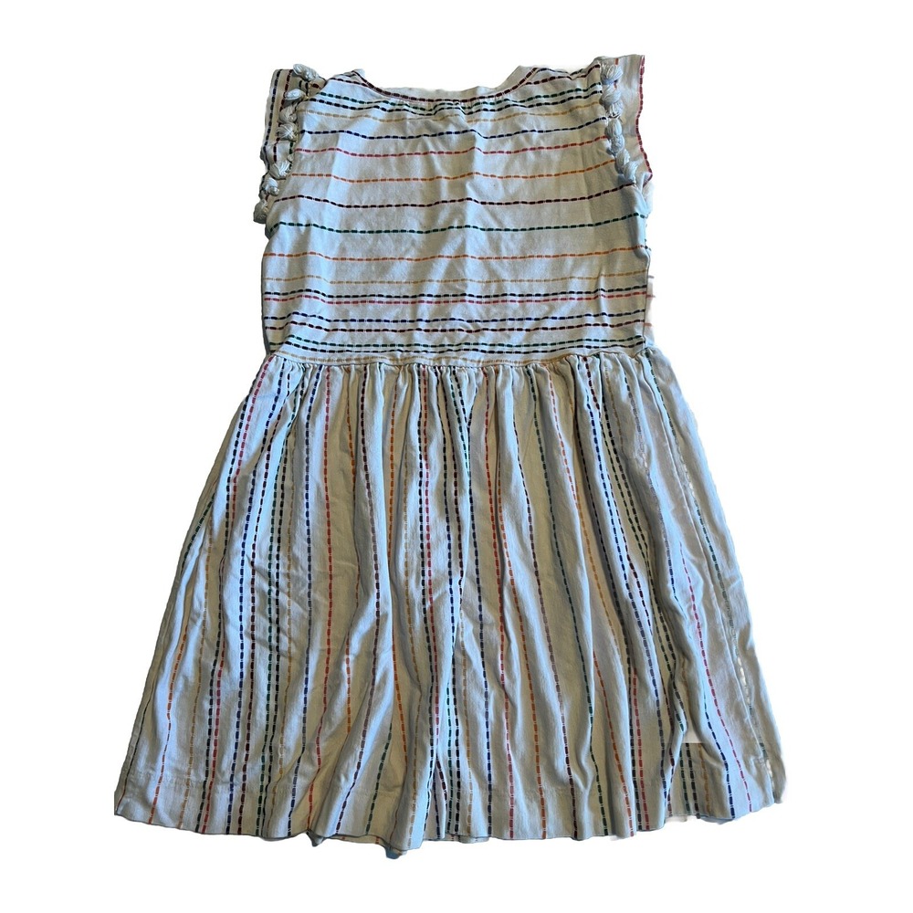Anthem Of The Ants Girls Dress Size 10 Multi Color Stripes Pompom Sleeves Tan - Picture 7 of 10